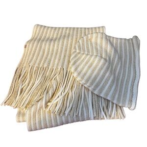 Striped Cream and Gold Scarf and Hat Set